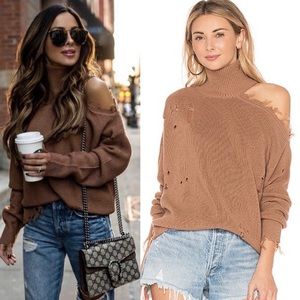 Lovers + Friends Arlington Sweater Distress Camel